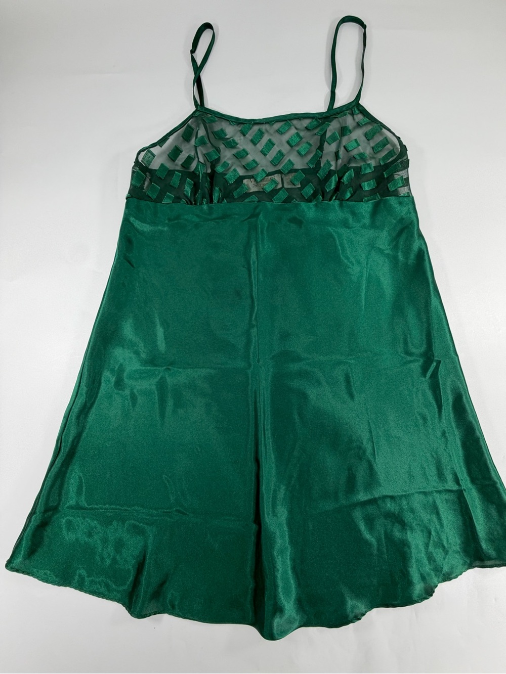 Victoria’s Secret Emerald Green Satin Mesh Babydoll‎ Chemise Nightgown Small